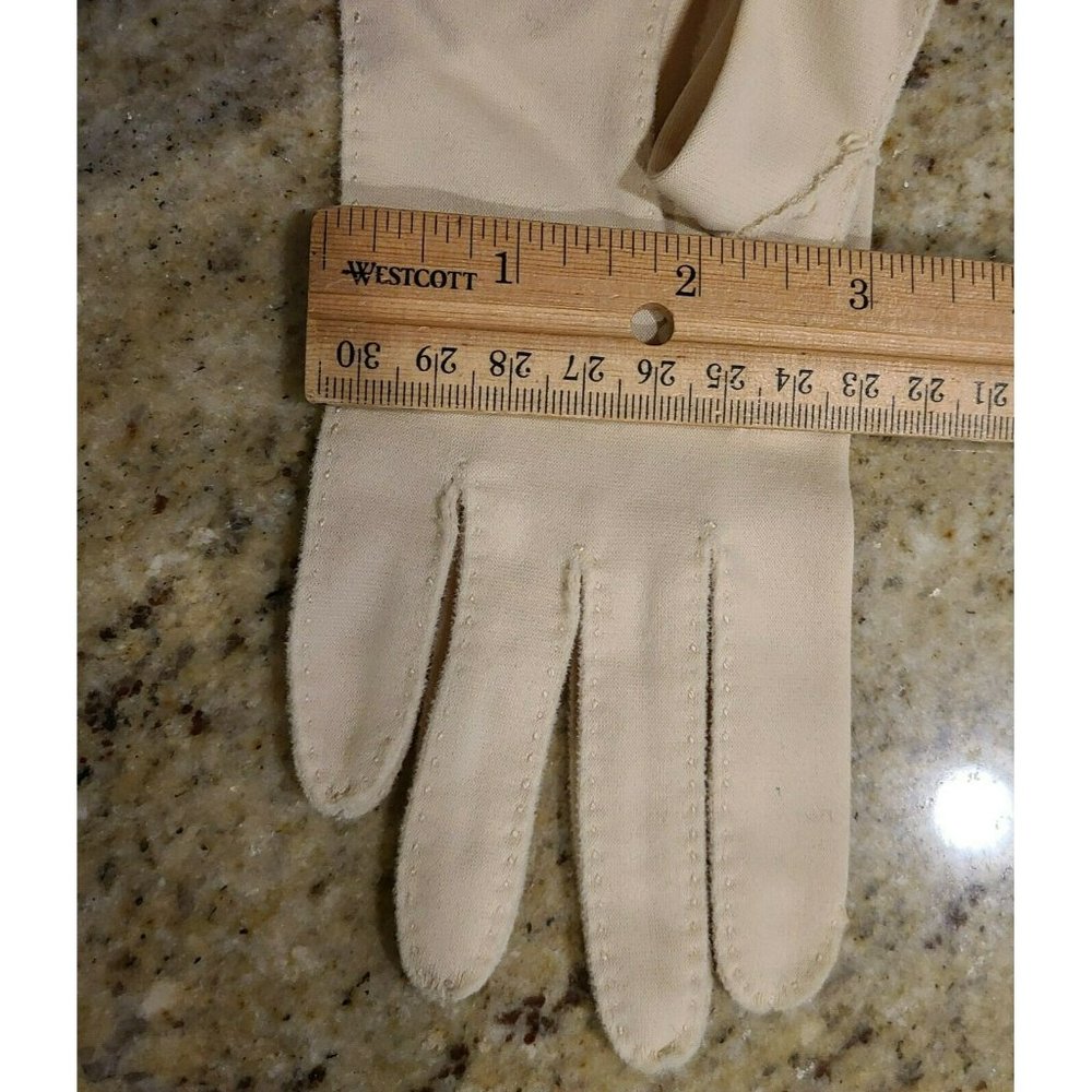 Vtg Nylon Stretch 11.5" Formal Beige Gloves. Women's Sz 6 Medium Embroidered - Picture 12 of 12